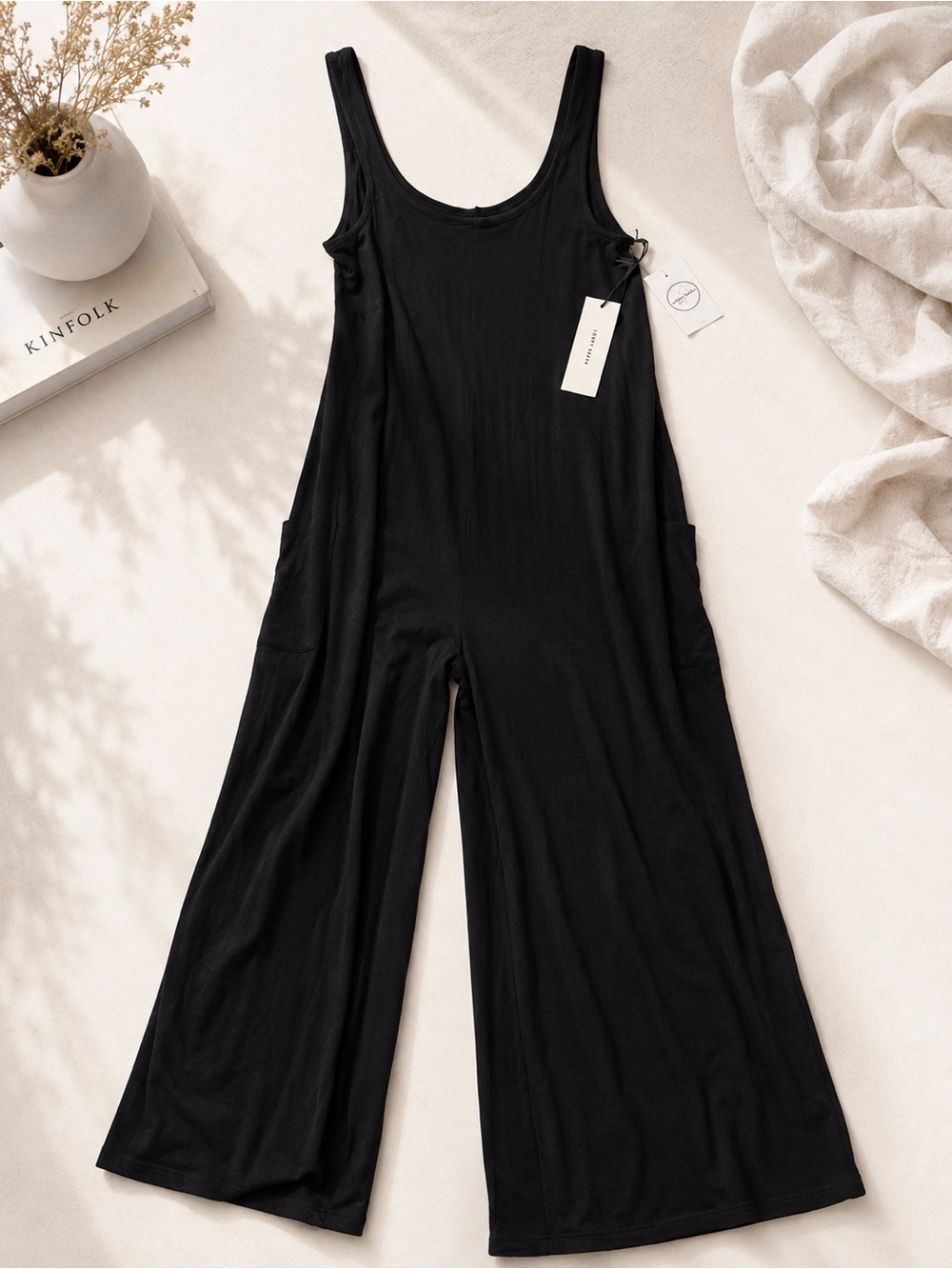 Women's Black Sleeveless Wide-Leg Jumpsuit with Pockets